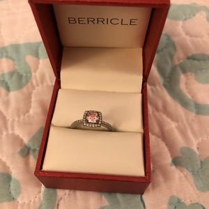 Berricle Sterling Silver Cushion Pink CZ Halo Ring